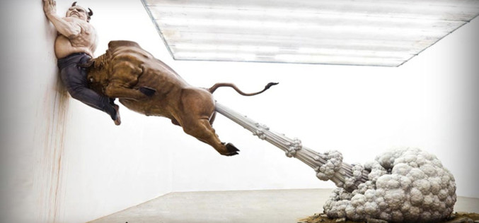 This Is One Crazy Sculpture! See The “Farting Bull” Pinning Bernie Madoff To The Wall