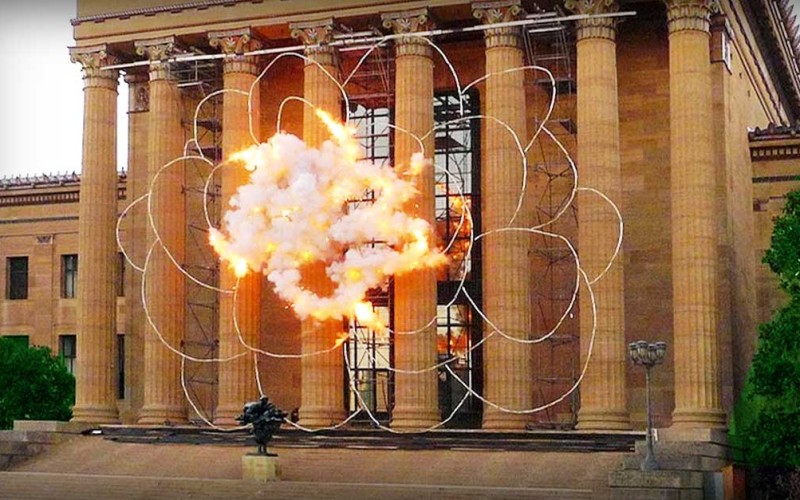 A Pyrotechnic Art Exhibition Explodes Into A Blossom On The Steps Of A Museum