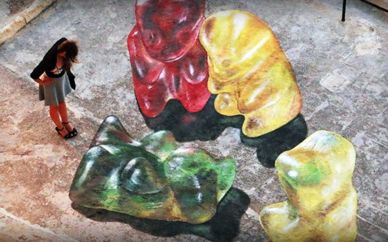 Sidewalk Paintings of HUGE Gummy Bears Come To Life When Viewed From Above