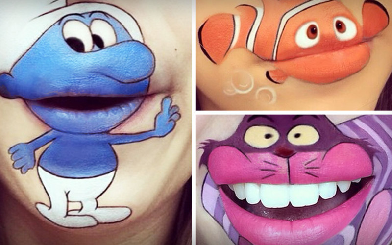 Make-up Artist Creates Cartoon Lip-Art