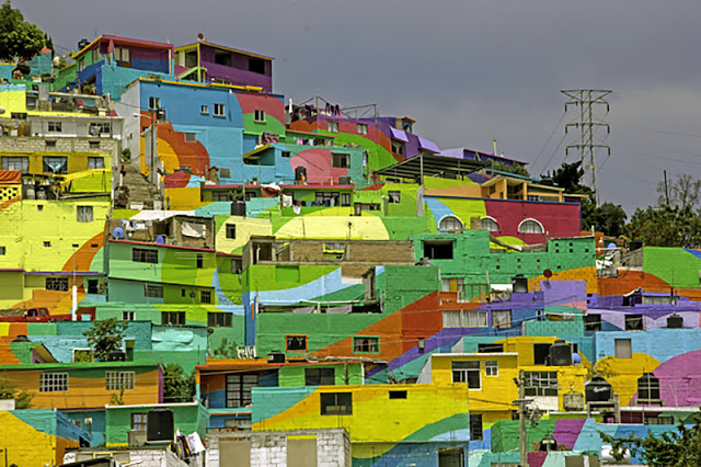 rainbow mural on buildings